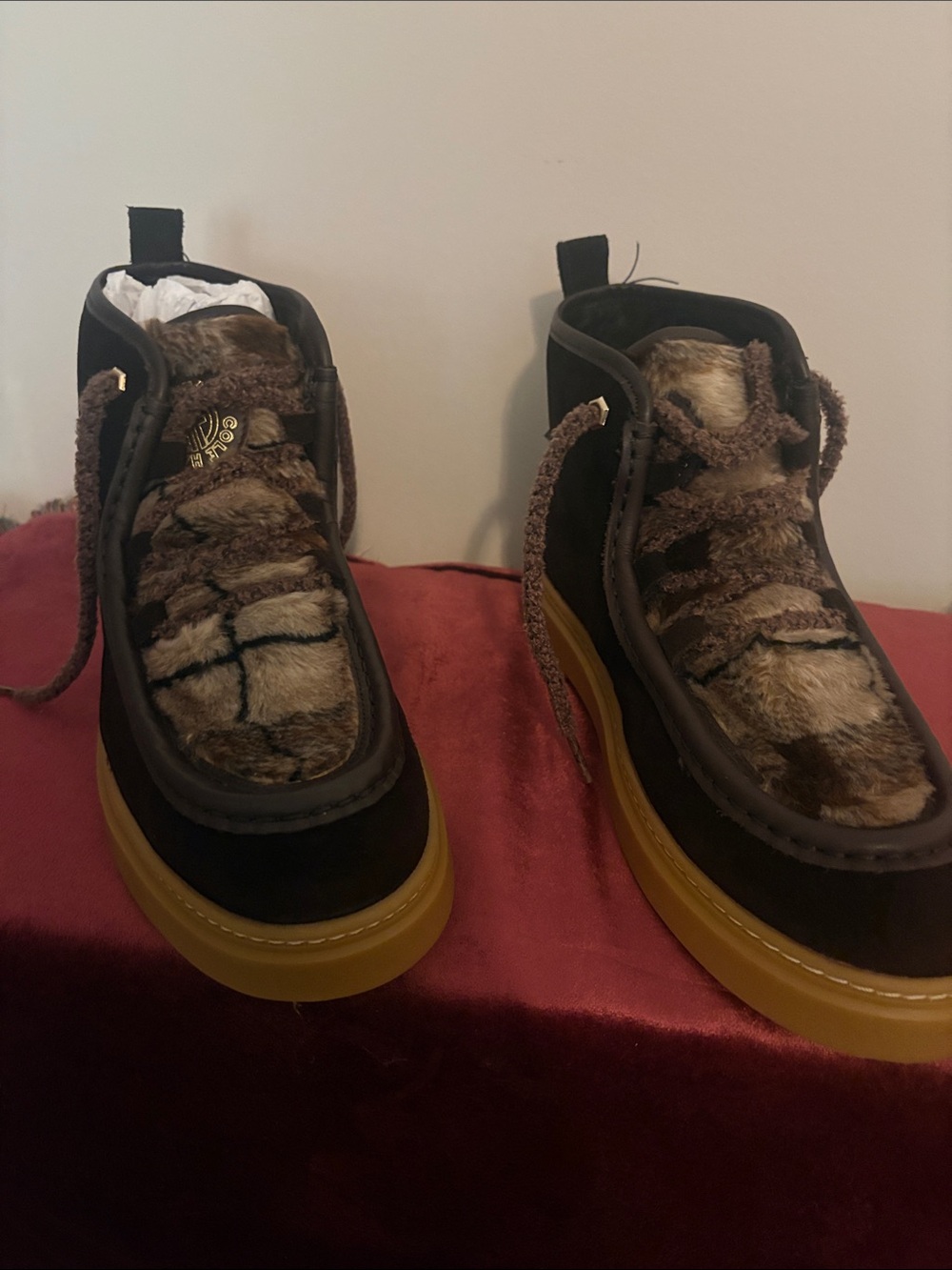 Cole Haan Brown Faux-Fur High-Top Shoes with Gum Sole
